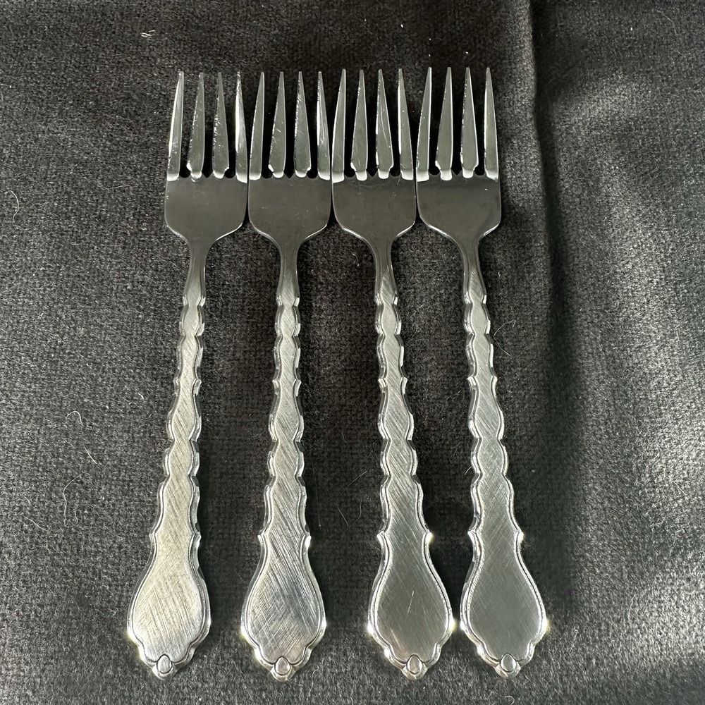 4 CELLO Salad Forks Oneida Community‎ Burnished Stainless Steel 6 3/4"